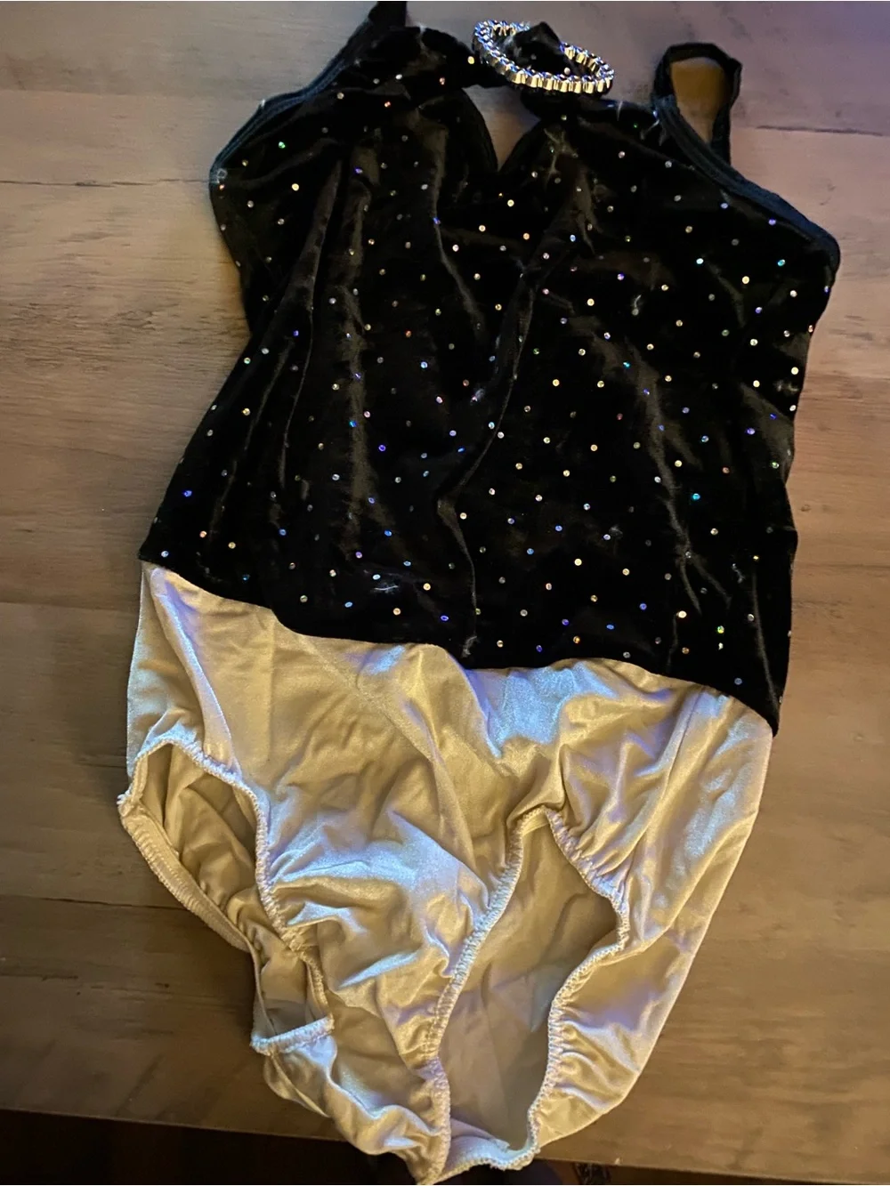 Black Velvet Sparkle Leotard with Cream Bottom - Kids medium